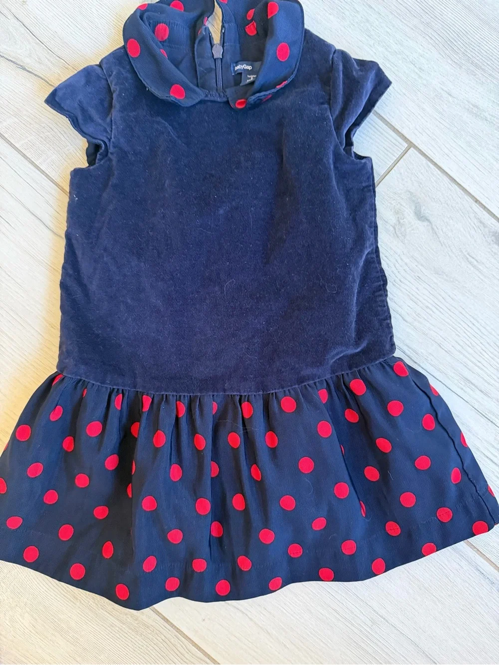 GAP Navy Dress with Red Polka Dot Skirt and Collar